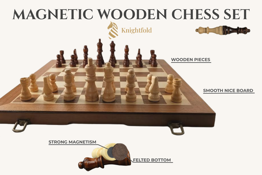 Foldable Magnetic Wooden Chess and Checkers Set