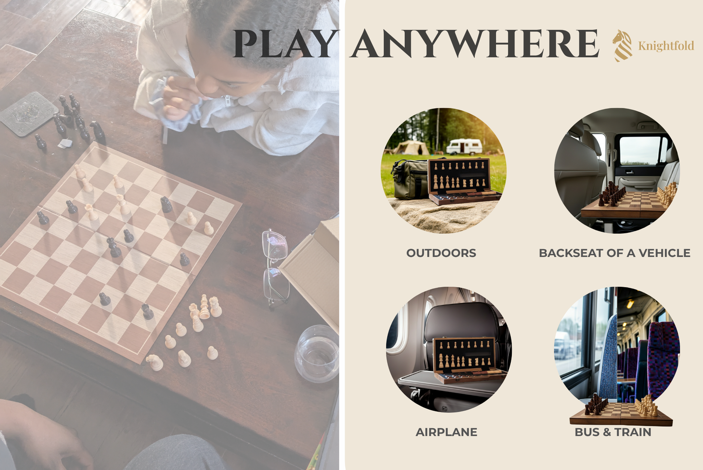 Foldable Magnetic Wooden Chess and Checkers Set