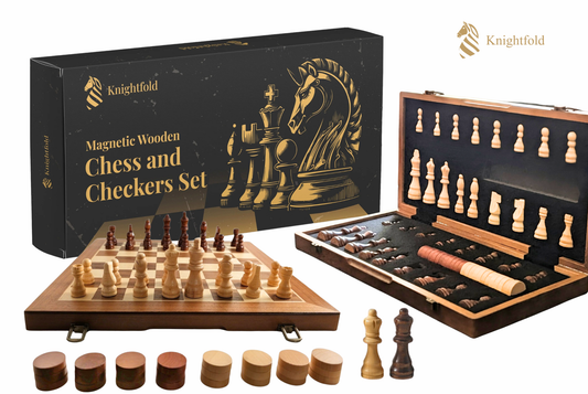Foldable Magnetic Wooden Chess and Checkers Set