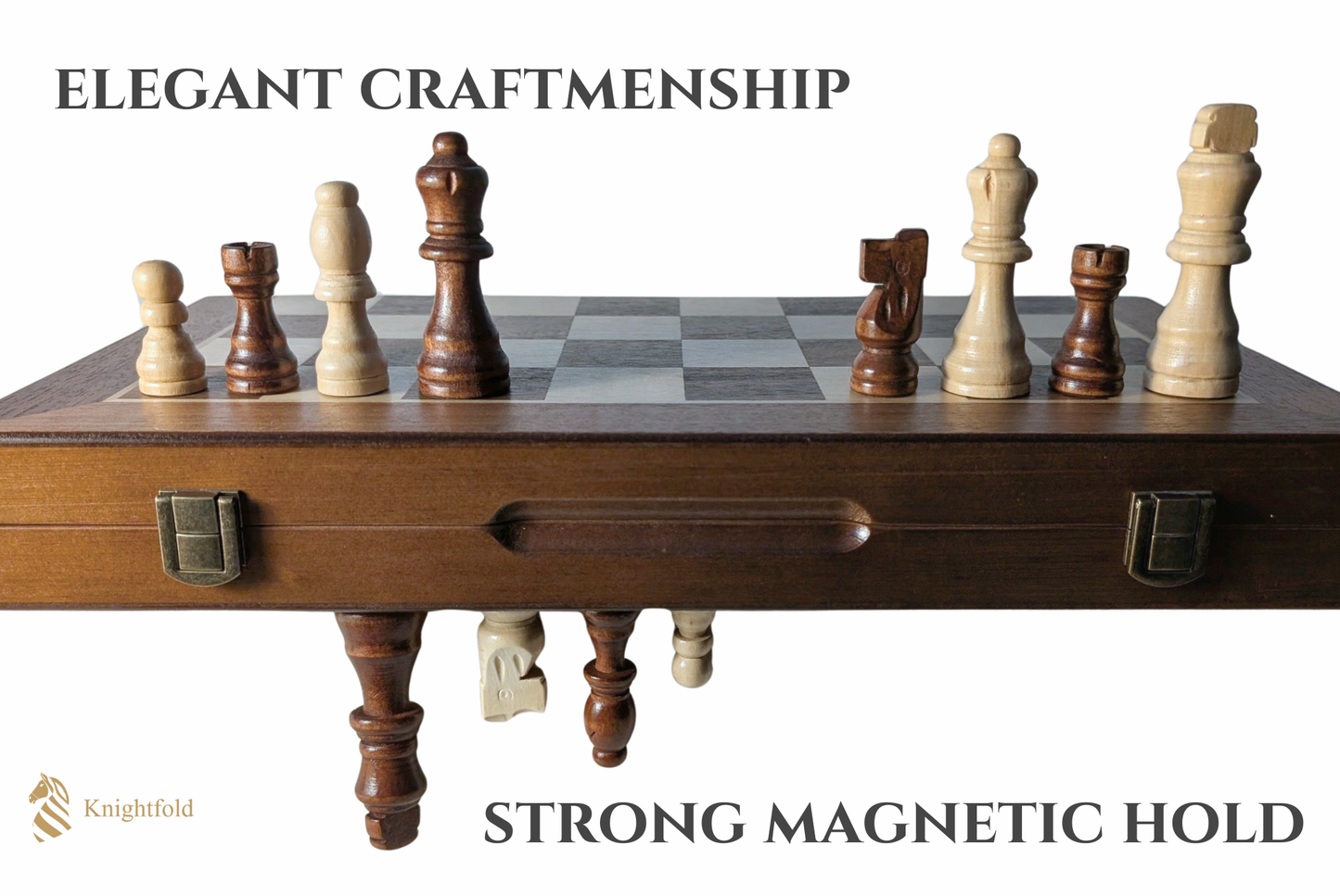 Foldable Magnetic Wooden Chess and Checkers Set